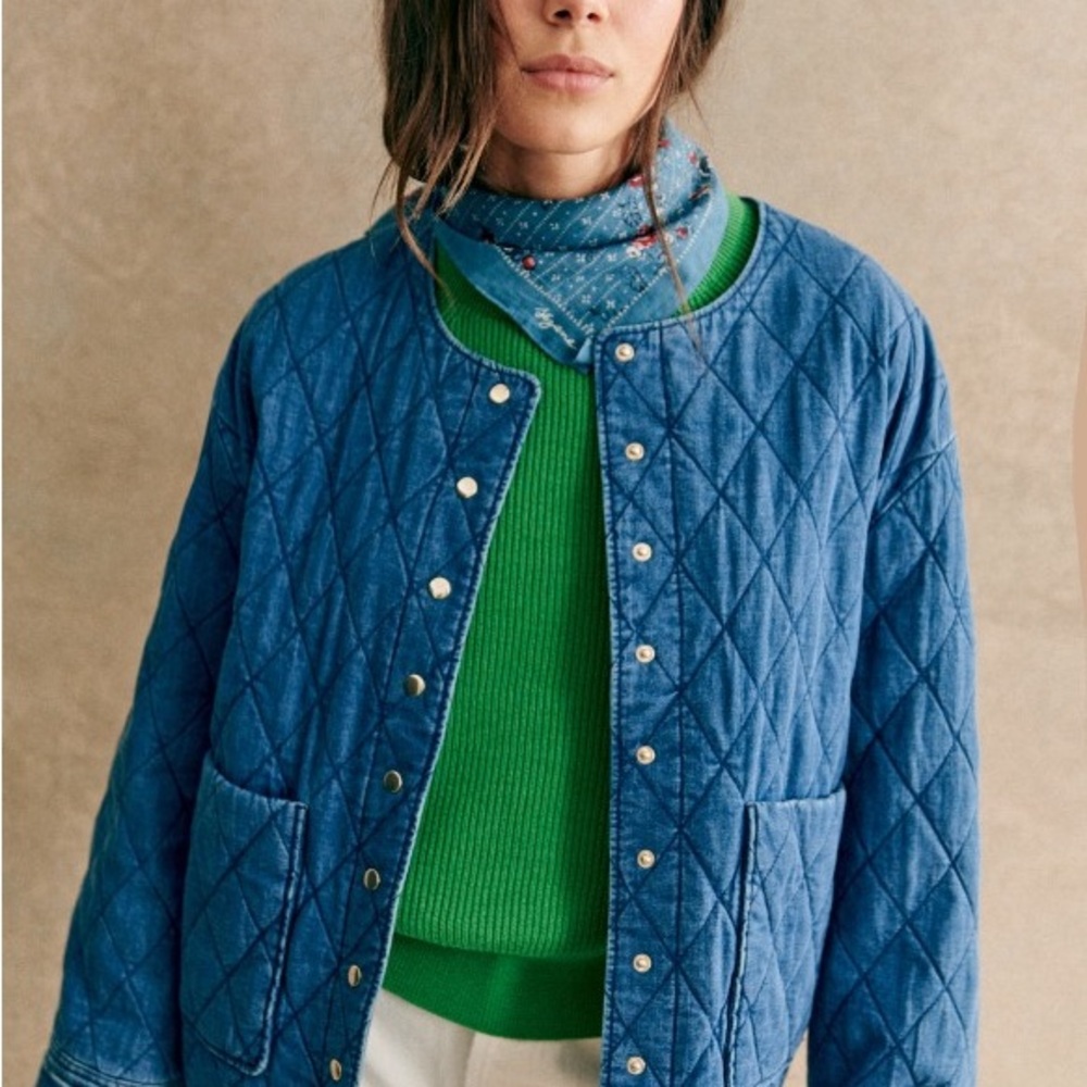 Sézane Dakota Quilted Denim Jacket | Blue | FR 34 / XS / 2